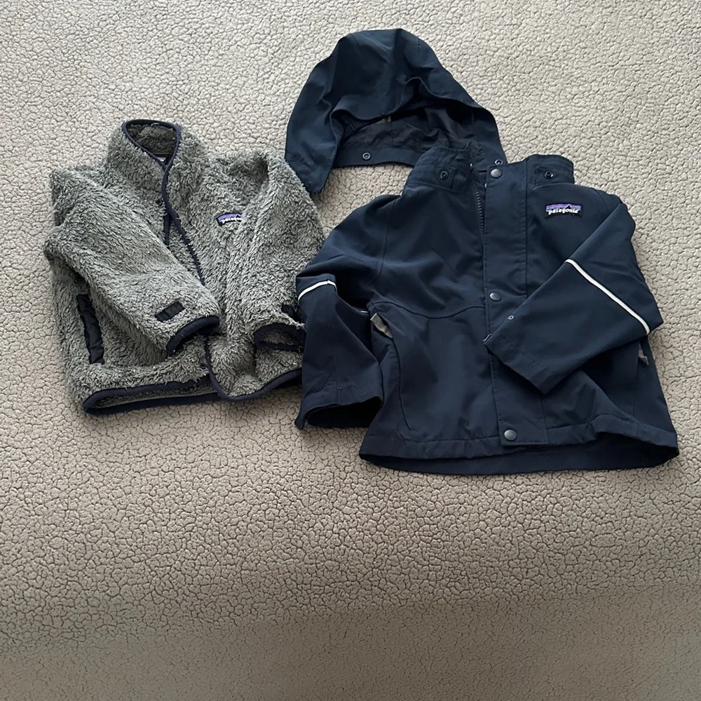 Patagonia Kids Navy Hooded Rain Jacket with Reflective Trim